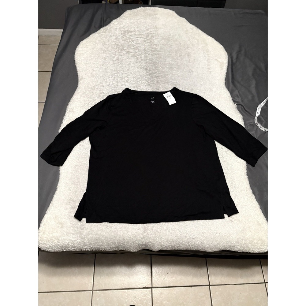 J. Jill Forward-Seam Tee Womens XL Black 3/4 Sleeve Cotton Spandex Shirt Top